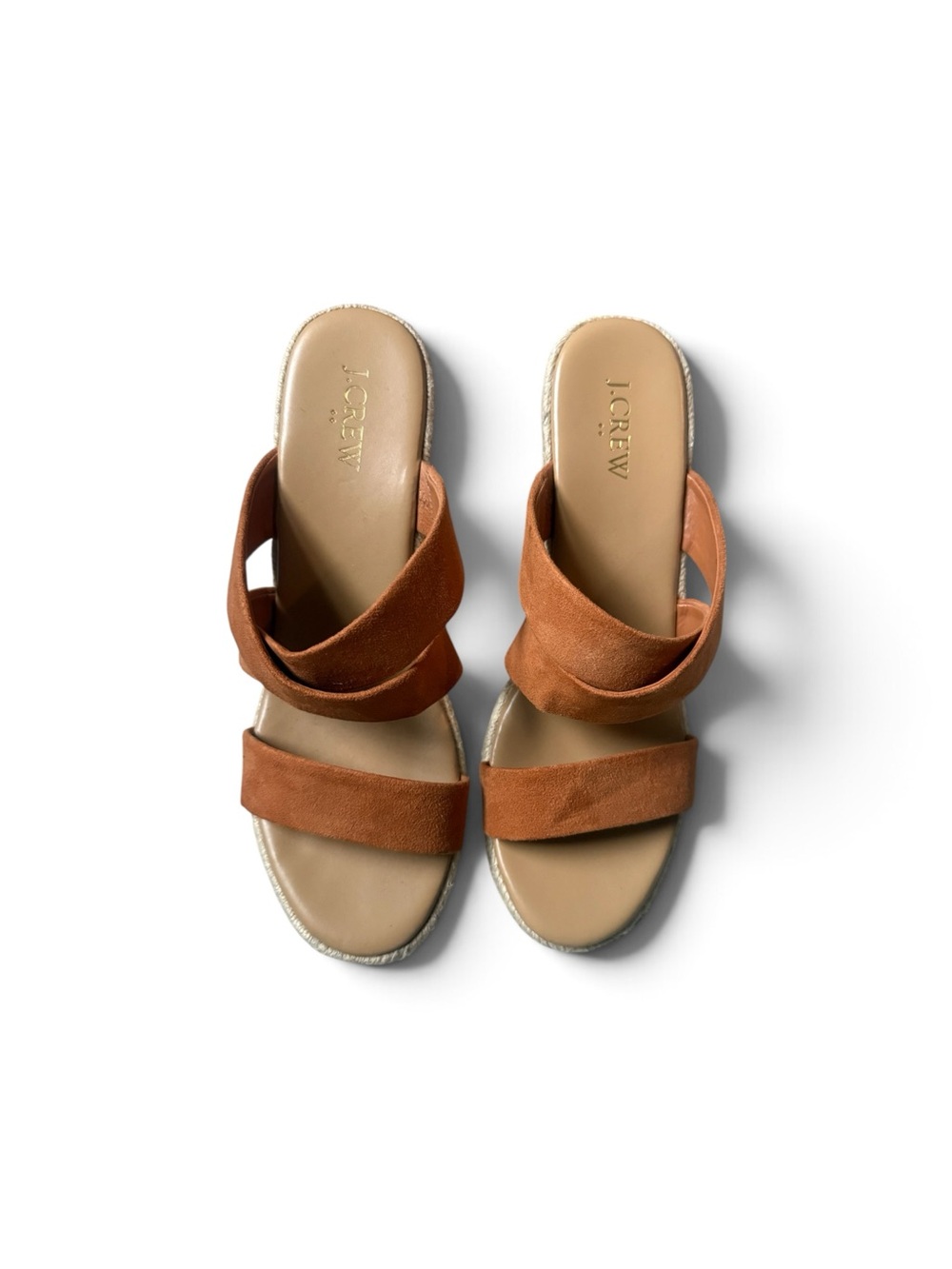 J. Crew Tan Russet Suede Double Strap Slide wedges size 9